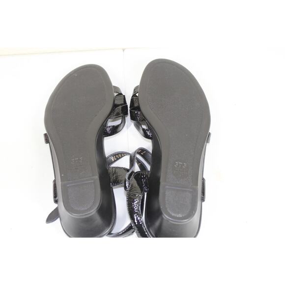 SAS Strippy Quarter Strap Wedge Black Patent Leather Sandals Strappy Knot 7WW - Picture 5 of 5